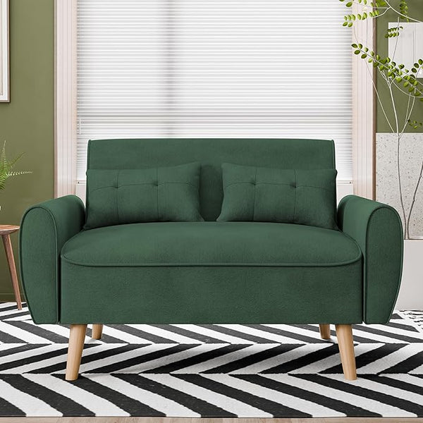 48" Corduroy Loveseat Sofa with Tufted Back & Tapered Legs