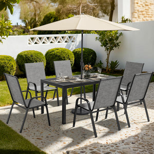 7-Piece Outdoor Patio Dining Set – Steel Slat Table & Textilene Chairs