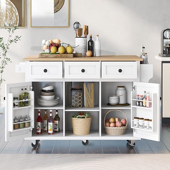 Rolling Kitchen Island with Storage & 3 Drawers