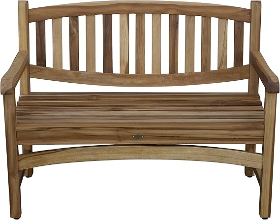 Teak Wood Outdoor Garden Bench with Armrests & Backrest