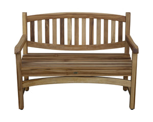 Solid Teak Wood Outdoor Bench with Armrests & Backrest