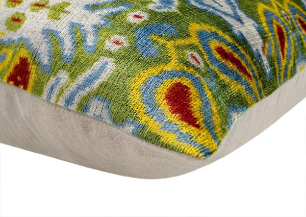 Multicolor Ikat Velvet Throw Pillow 20x20 with Down Feather Insert