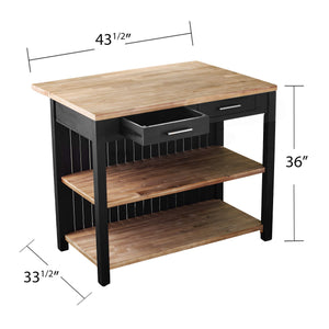 Expandable Freestanding Kitchen Island – Black & Natural