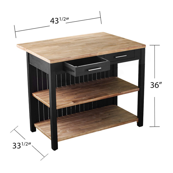 Expandable Freestanding Kitchen Island – Black & Natural