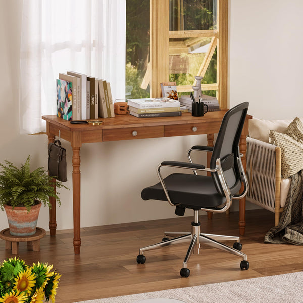 Solid Wood Writing Desk 48-Inch with 2 Drawers & Hooks
