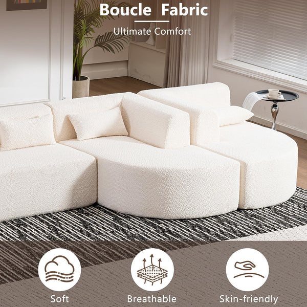 4-Piece Modular Sectional Sofa with 2 Chaise Lounges & 5 Pillows – Boucle