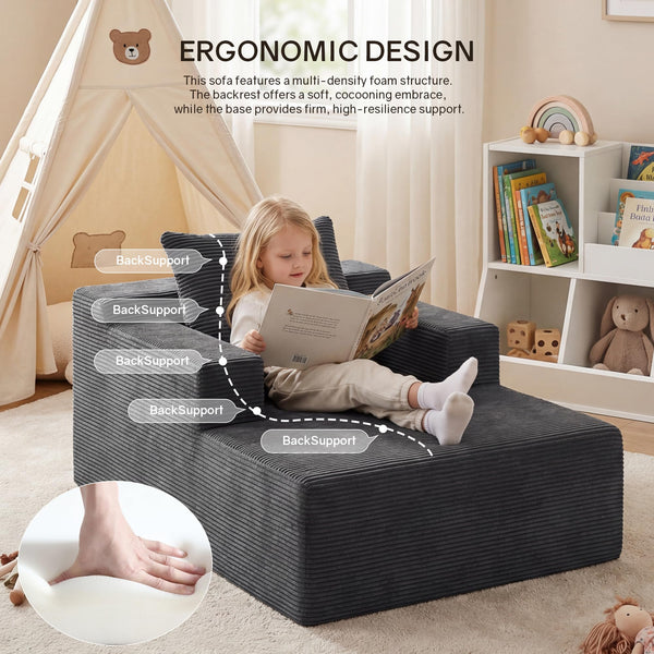 Corduroy Chaise Lounge Chair with Boneless Foam