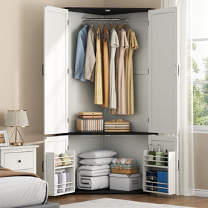 Corner Wardrobe Closet with Hanging Rod