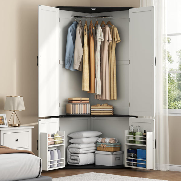 Corner Wardrobe Closet with Hanging Rod
