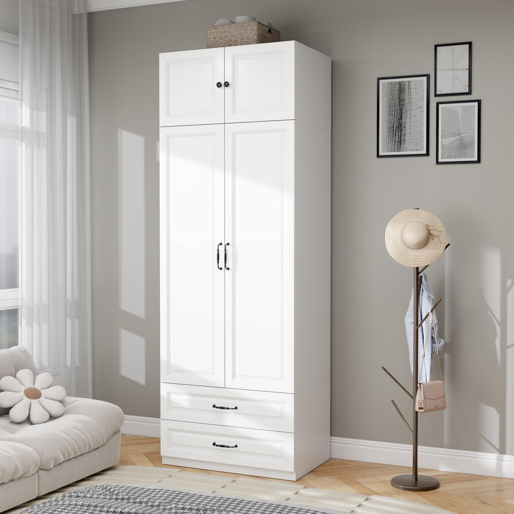 Tall Wardrobe Armoire with 2 Doors & 2 Drawers