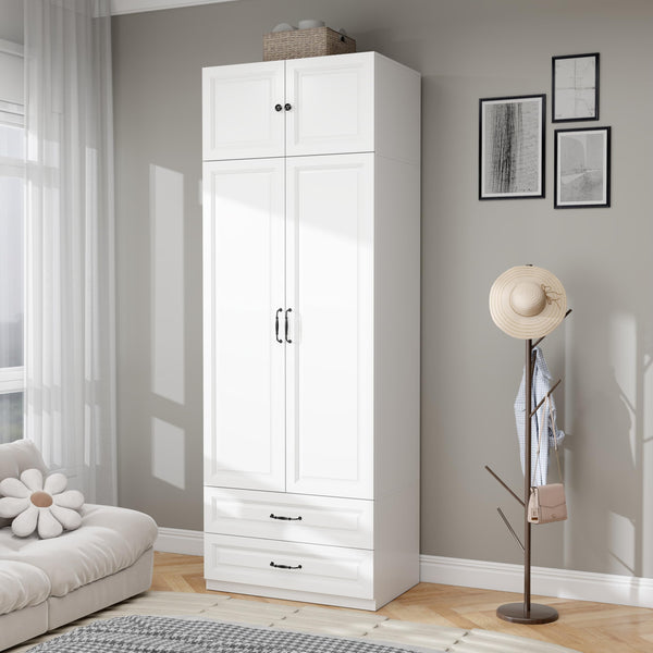 Tall Wardrobe Armoire with 2 Doors & 2 Drawers