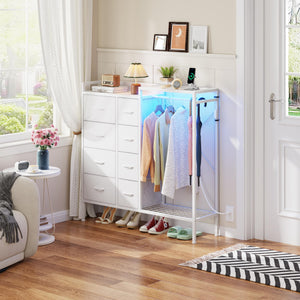 8-Drawer Dresser with Hanging Rack & LED Lights