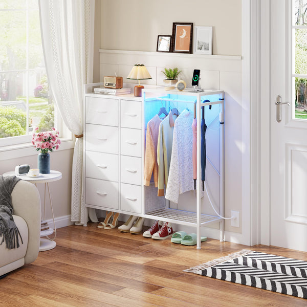 8-Drawer Dresser with Hanging Rack & LED Lights