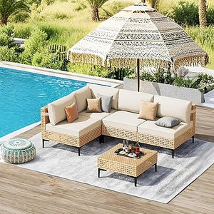 Modular Outdoor Wicker Sectional Sofa Set with Coffee Table