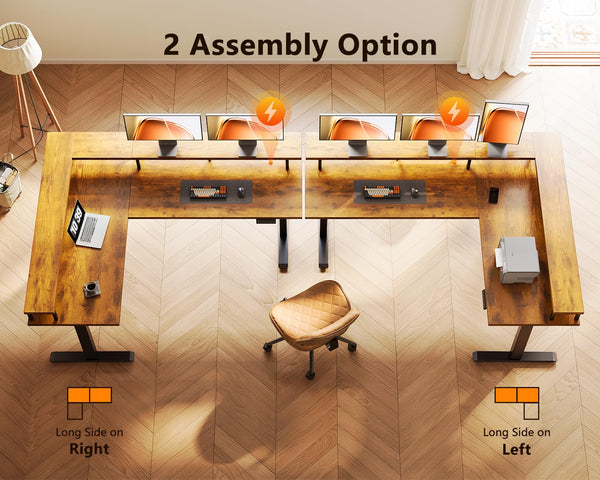 L-Shaped Electric Standing Desk 59 Inch with Monitor Shelf & Power Outlets