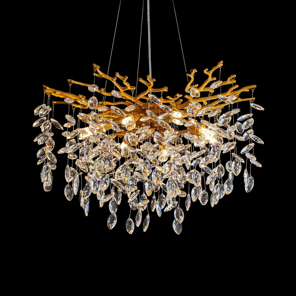 23.6" Gold Crystal Tree Branch Chandelier – 8-Light Pendant