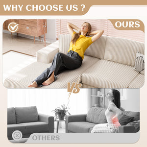 105" L-Shaped Sectional Sofa with Chaise – Corduroy Modular Couch