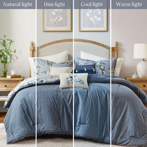 Vintage Floral Reversible Comforter Set – 7 Piece Bedding