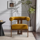 Velvet Accent Chair with Curved Backrest & Wooden Legs