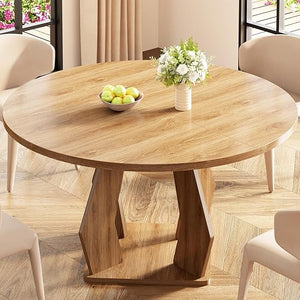 IBF Black Round Dining Table for 4-6, 47 Inch Kitchen Table with Spacious Tabletop Modern Circle Dining Table, Wood Dinner Table Pedestal Base for Dining Room, Kitchen,Living Room,Office