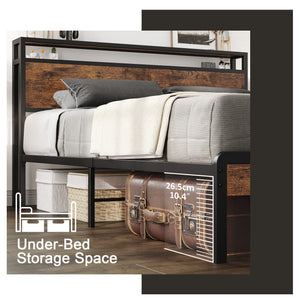 King Size Platform Bed Frame with 2-Tier Storage Headboard