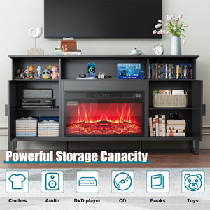 Fireplace TV Stand with Power Outlet & Storage Drawers