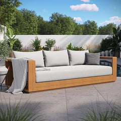 Acacia Wood Outdoor Patio Sofa – 3-Seat All-Weather Porch Couch