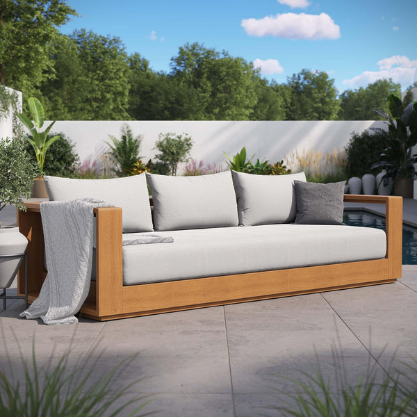 Acacia Wood Outdoor Patio Sofa – 3-Seat All-Weather Porch Couch