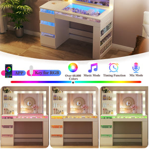 LED Vanity Desk with Lighted Mirror, Acrylic Drawers & Built-In Power Outlet