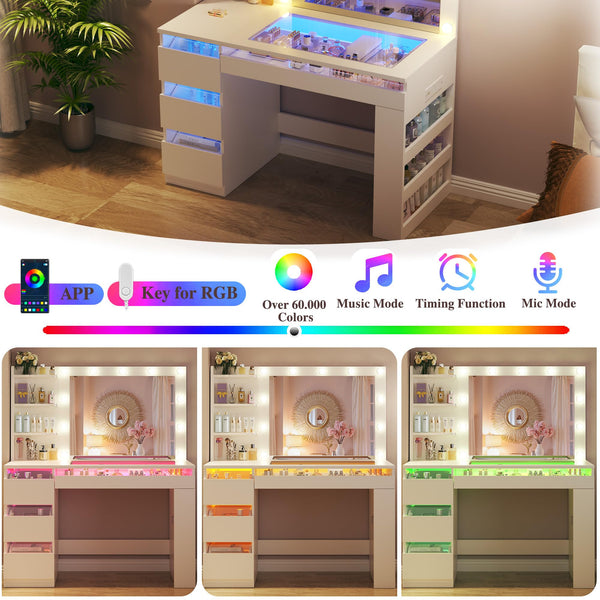 LED Vanity Desk with Lighted Mirror, Acrylic Drawers & Built-In Power Outlet