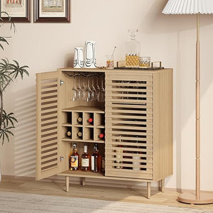 Mid-Century Bar Cabinet with Wine Rack & Slatted Doors