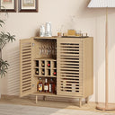 Mid-Century Bar Cabinet with Wine Racks & Slatted Doors