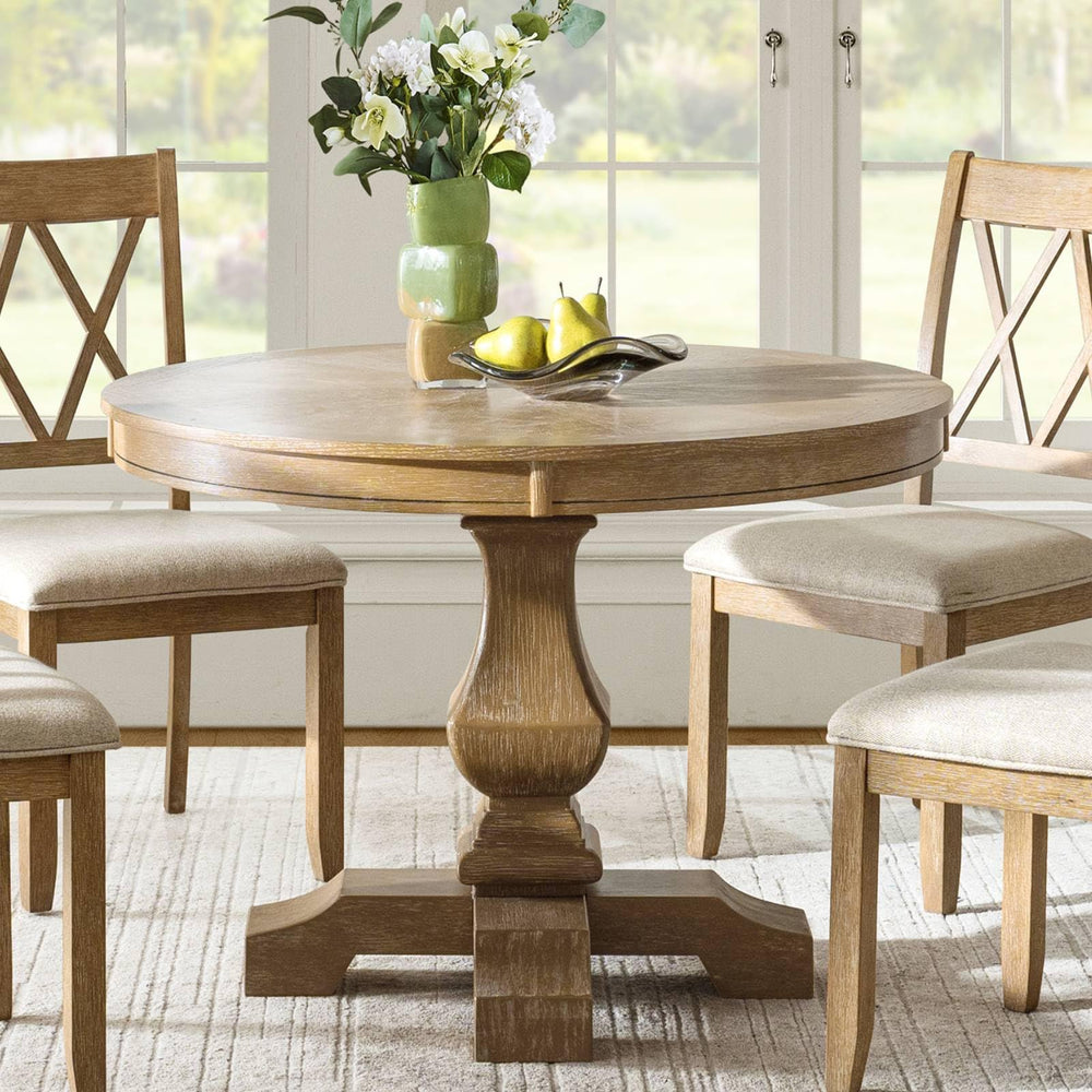 42-Inch Round Farmhouse Dining Table with Pedestal Base — Seats 4