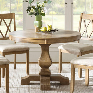 42-Inch Round Farmhouse Dining Table with Pedestal Base — Seats 4