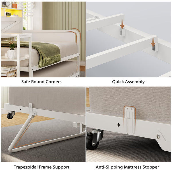 Twin Daybed with Pop-Up Trundle, Storage Drawers & LED Lights