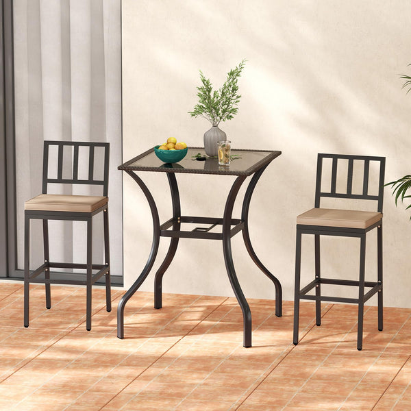 Counter Height Outdoor Bistro Table with Umbrella Hole & Tempered Glass Top