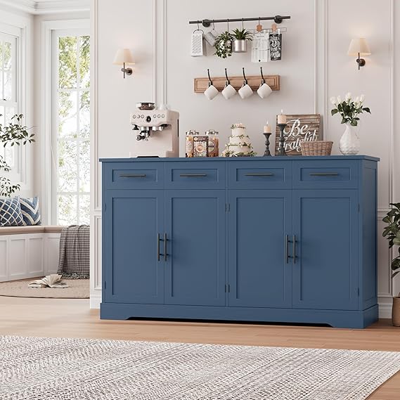 60" Buffet Sideboard Cabinet with 4 Drawers & Gold Handles
