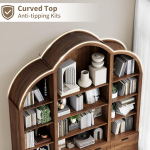 Arched Triple Wide Bookshelf with 15 Cubby Storage, 5-Tier, 84" H