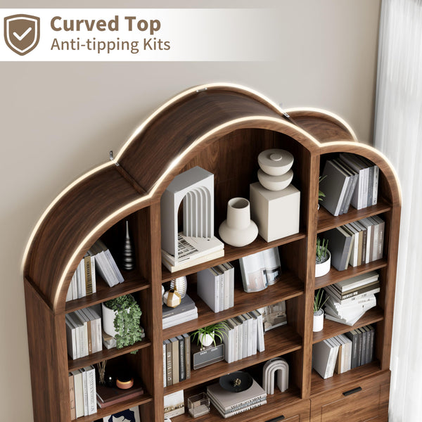 Arched Triple Wide Bookshelf with 15 Cubby Storage, 5-Tier, 84" H