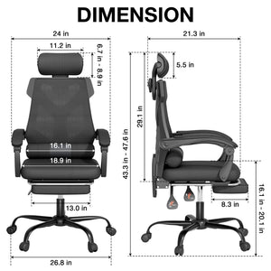 Mesh Office Chair with Footrest & Reclining High Back