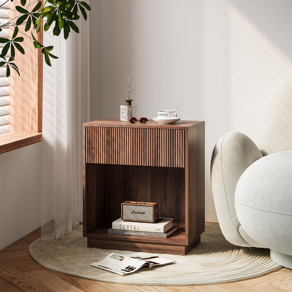 Fluted Nightstands Set of 2 with Drawer and Storage Shelf