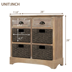 Farmhouse Storage Chest with 2 Drawers & 4 Wicker Baskets