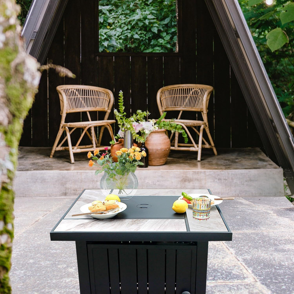 Rectangular Propane Fire Pit Table with Ceramic Tabletop