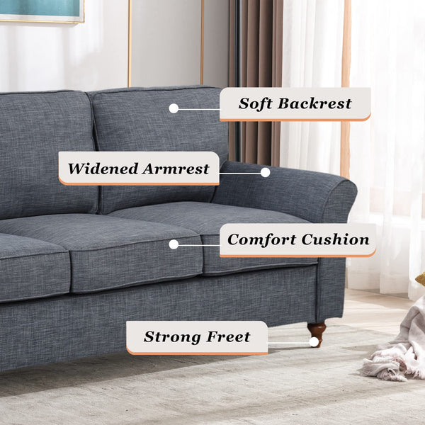 Modern Linen Loveseat Sofa – 2-Seat Upholstered Couch