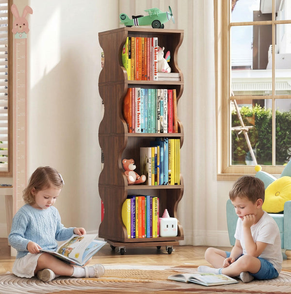 4-Tier Rotating Bookshelf with Wheels