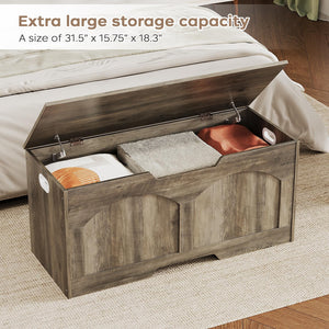 Retro Wooden Storage Bench with Safety Hinges
