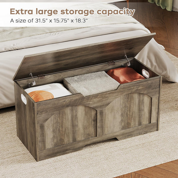 Retro Wooden Storage Bench with Safety Hinges