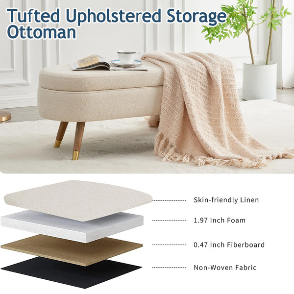 Upholstered Storage Ottoman Bench with Gold Metal Legs