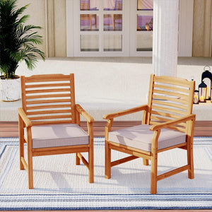 Expandable Acacia Wood Outdoor Dining Set with Cushioned Chairs
