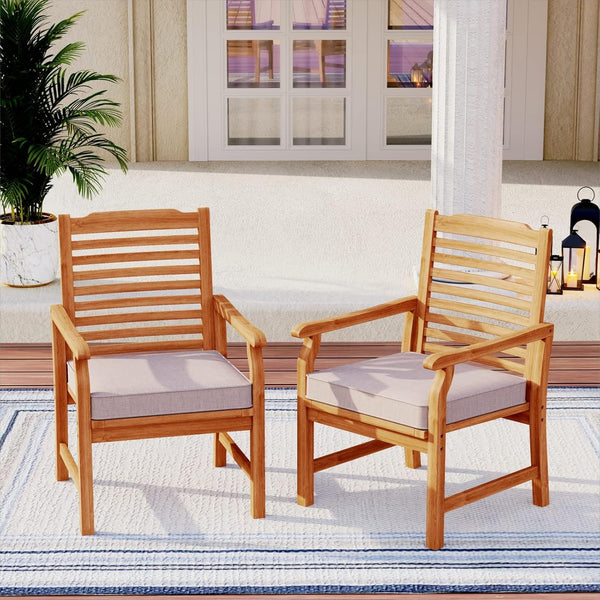 Expandable Acacia Wood Outdoor Dining Set with Cushioned Chairs